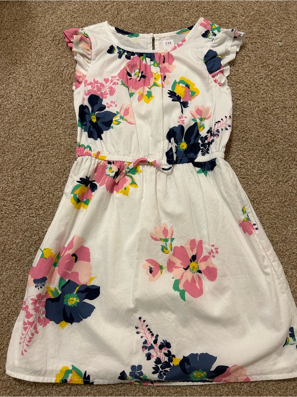GAP White Floral Dress with Pink, Navy & Yellow Blooms